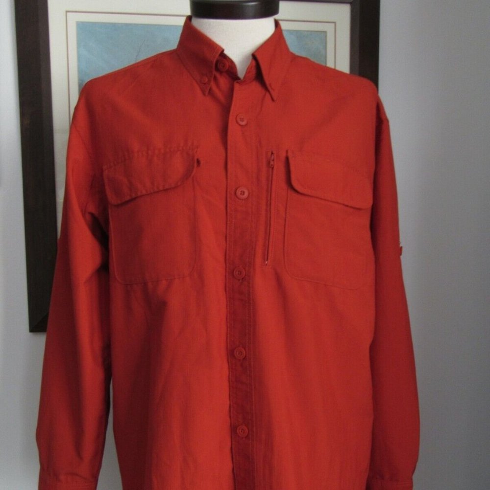 Duluth Trading Co Vented Shirt XXL Men's Long Sleeve Button Up Burnt Orange EUC